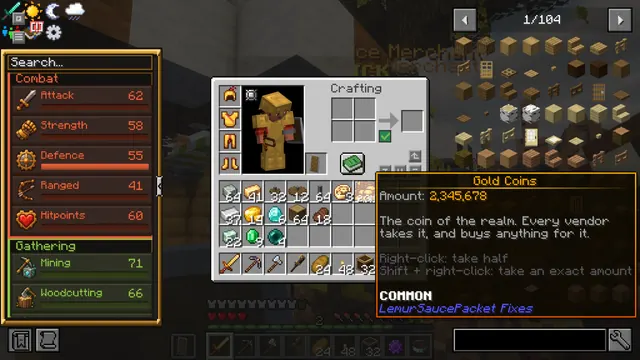 A Gold Coins stack showing 2.3M with a tooltip giving the exact amount