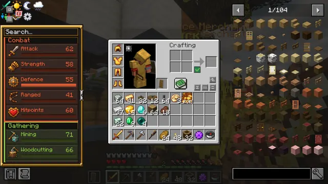 The inventory and the skills panel
