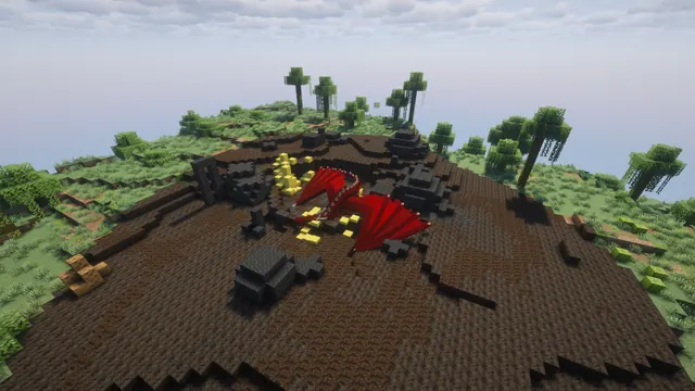 Elvarg asleep on her gold hoard in a scorched clearing on a hilltop
