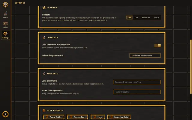The launcher: shaders and more