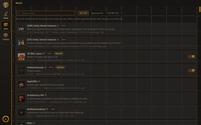 The launcher: Mods