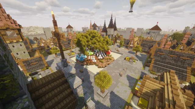 The market square of Lemurton with stalls round a great tree