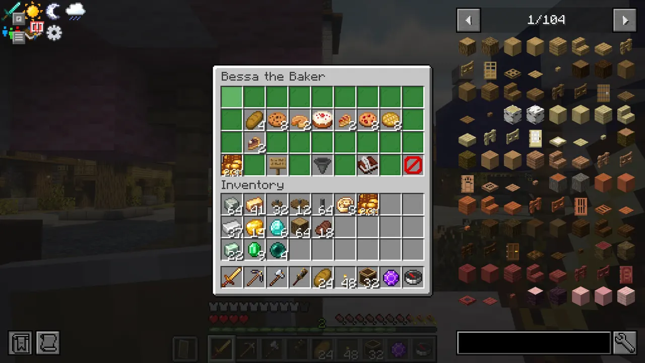 A vendor's shop window with goods and prices and the player's inventory